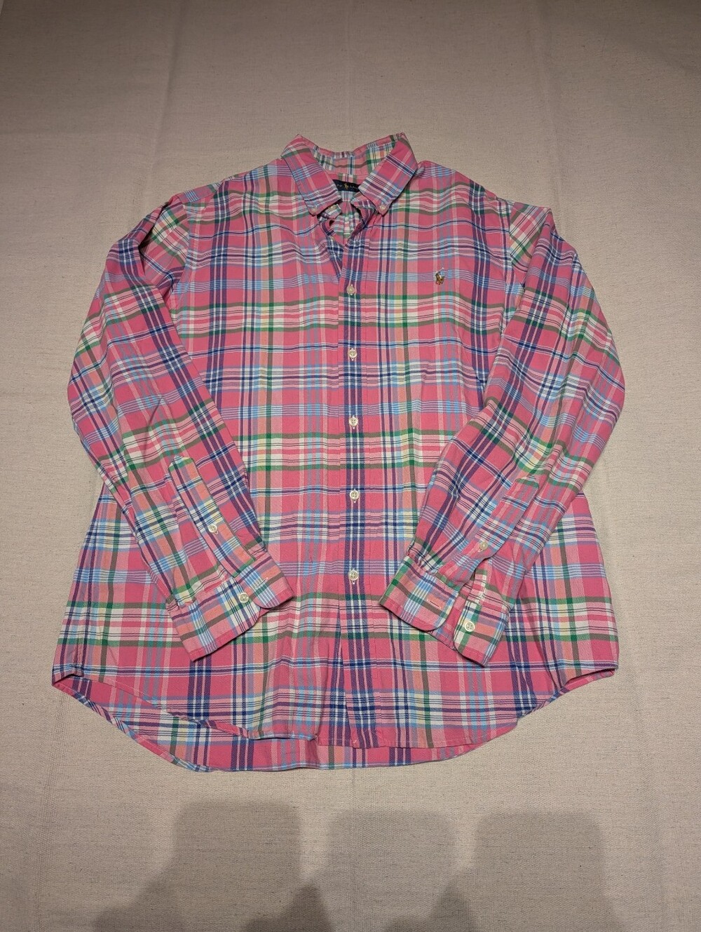 Polo pink plaid Oxford button up shirt men's L
